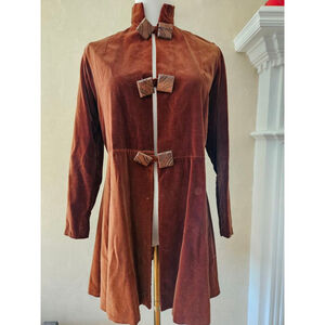 Vintage Japanese Brown Velvet Wood Buttons Tunic Jacket-Size XS/S